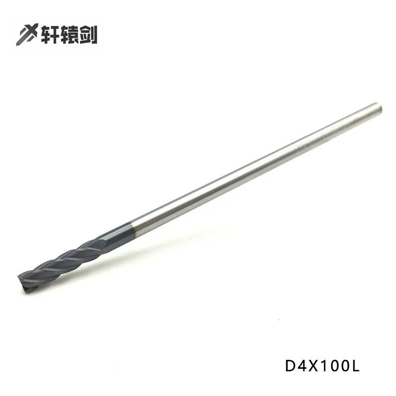 1 Buah Fresa De Extremo 4Mm De Largo 50Mm 75Mm 100Mm 4 Flauta De Carburo Dólido Plana Molinos HRC50 CNC Torno Metal Herramienta De