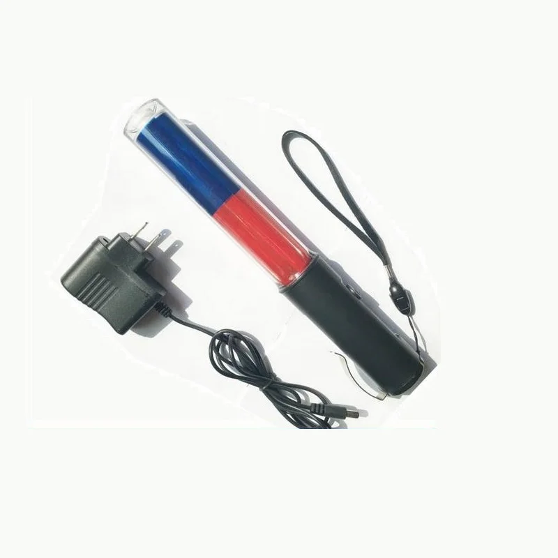 

26CM Rechargeable Style Outdoor Red Blue Safety Multi-function LED Traffic Flashlight Baton With Magnet