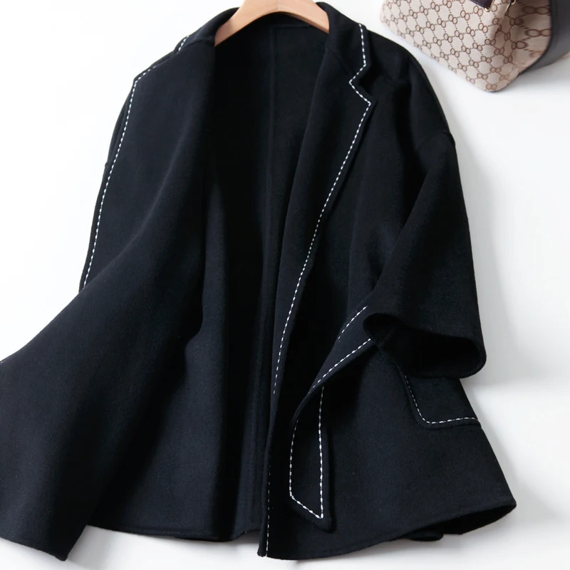 

Clothes 2023 Women Coat Spring Korean 100% Wool Jacket Elegant Ladies Coats Overcoat Loose Casaco Feminino MKE-1026 KJ5170