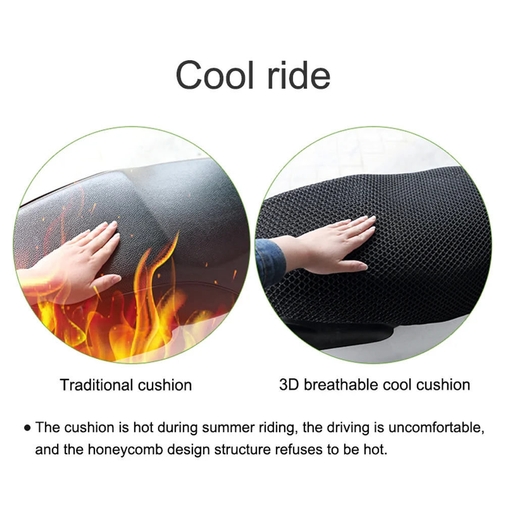 AQTQAQ 1Pcs 3D Black Motorcycle Electric Bike Mesh Net Seat Cover Breathable Protector