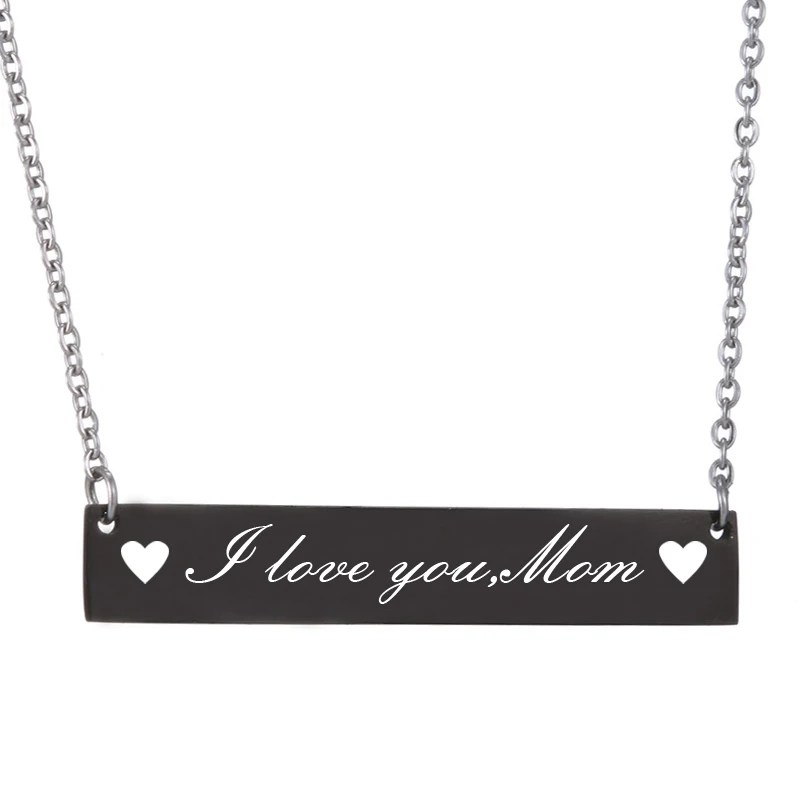 I love you,Mom Heart Necklace ID Bar Custom Nameplate Necklaces for Women Name Letter Charm Mothers Valentine Day Gift Jewelry