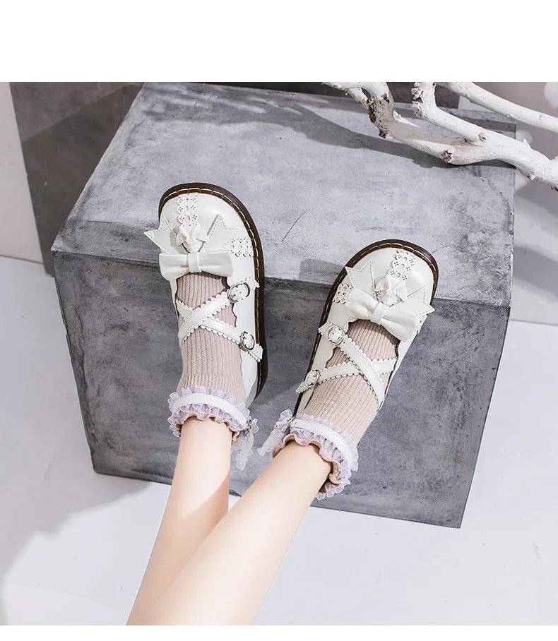 Chaussures en dentelle Lolita pour femmes, uniforme japonais, chaussures de princesse Kawaii avec nœud papillon