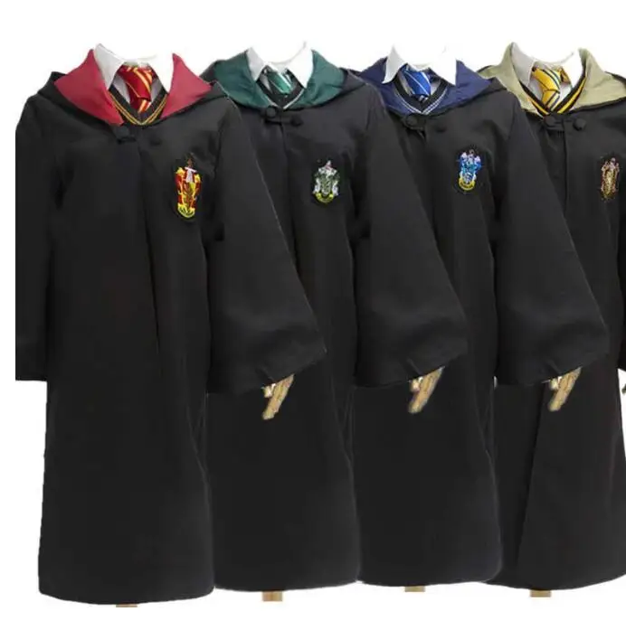 Kids Adult Potter Costume Hufflepuff Slytherin Cloak Hermione School Uniform Women Men Halloween Costume Cosplay