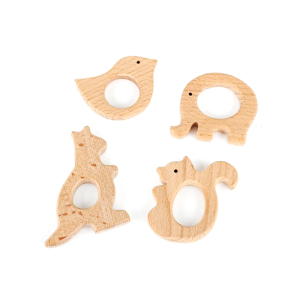 1pc Food Grade Wooden Teether Animal Cartoon Flower Cloud Mouse Tiny Rod DIY Pacifier Chain Natural Beech Wood Teething Teether