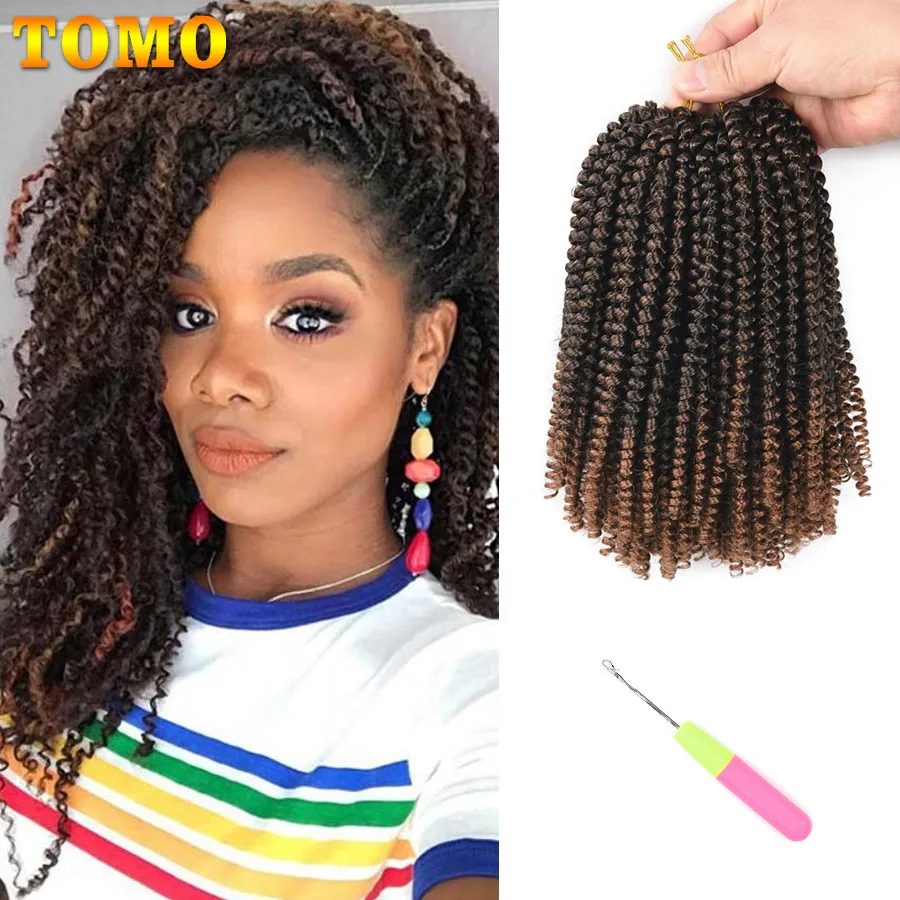 

Волосы TOMO Spring Twist, 8 дюймов, цвета Омбре, вязаные крючком косы, синтетические волосы для наращивания, низкотемпературное волокно