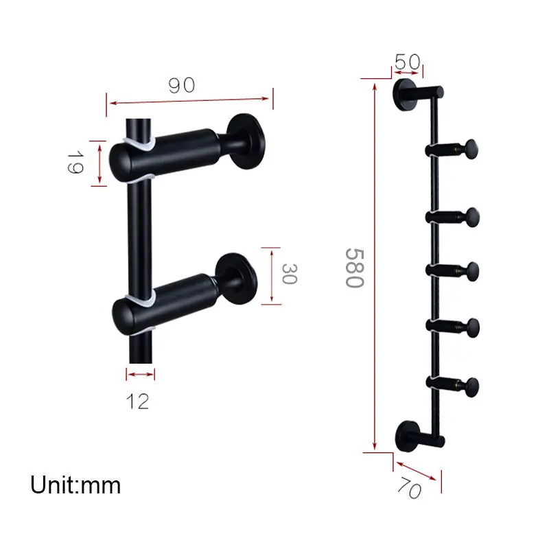 Ajuste livre Solid Brass Coat Rack, Preto Ganchos para Chapéus Cachecóis e Roupas, 3 4 5 6 Ganchos