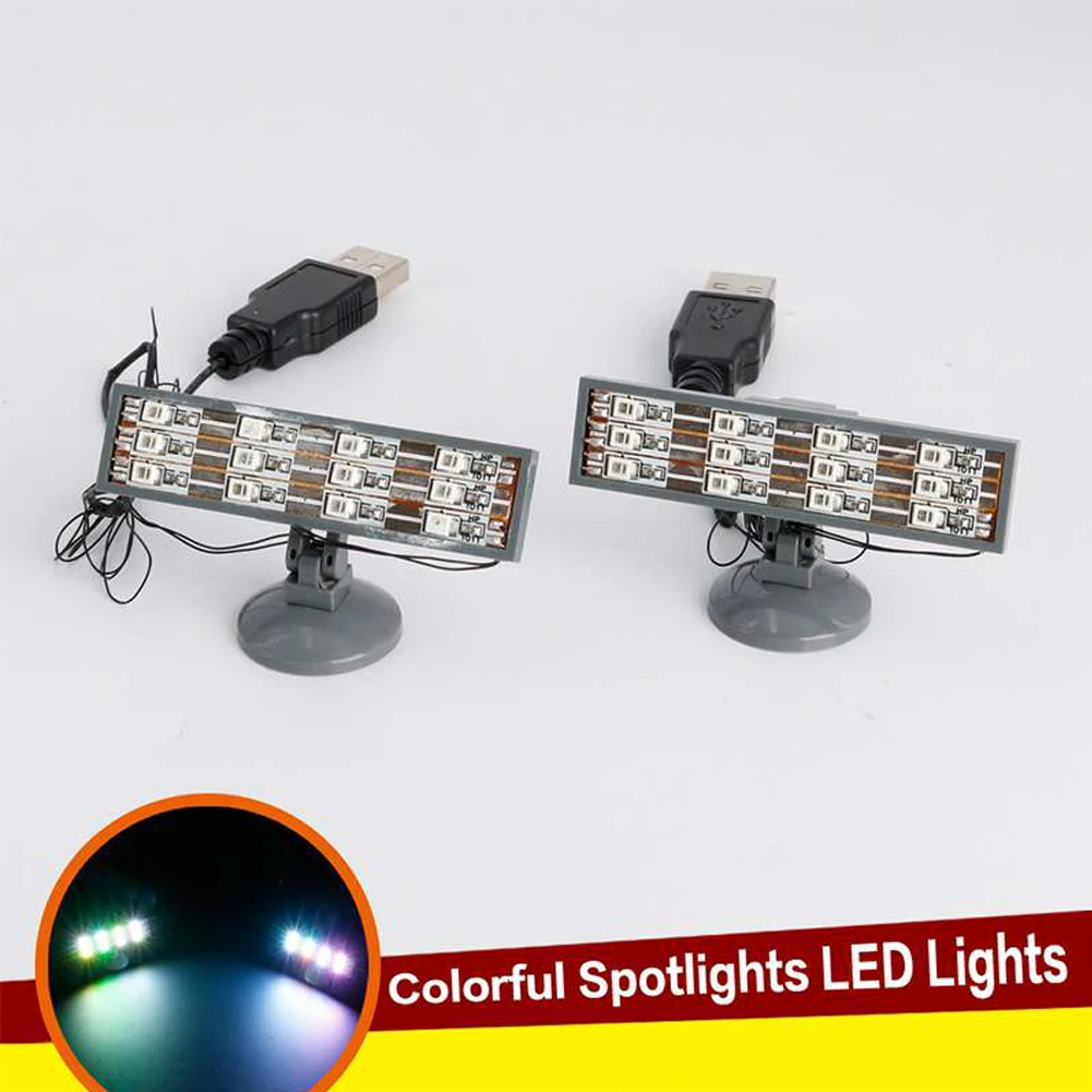 2PCS LED Colorful Searchlight Spotlight USB Interface Compatible with legoeds Building Blocks Street City Series Bricks Light