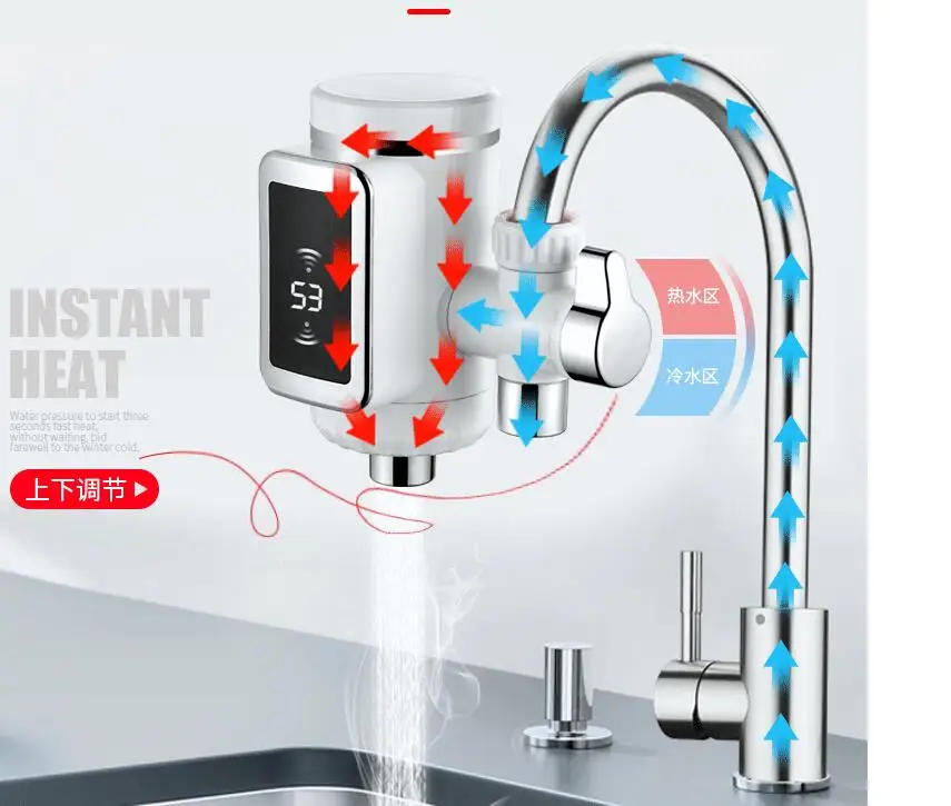 صنبور كهربائي ساخن سخان مياه المطبخ الباردة التدفئة صنبور Tankless الرقمية لحظية سخان مياه الحنفية المياه مع محول