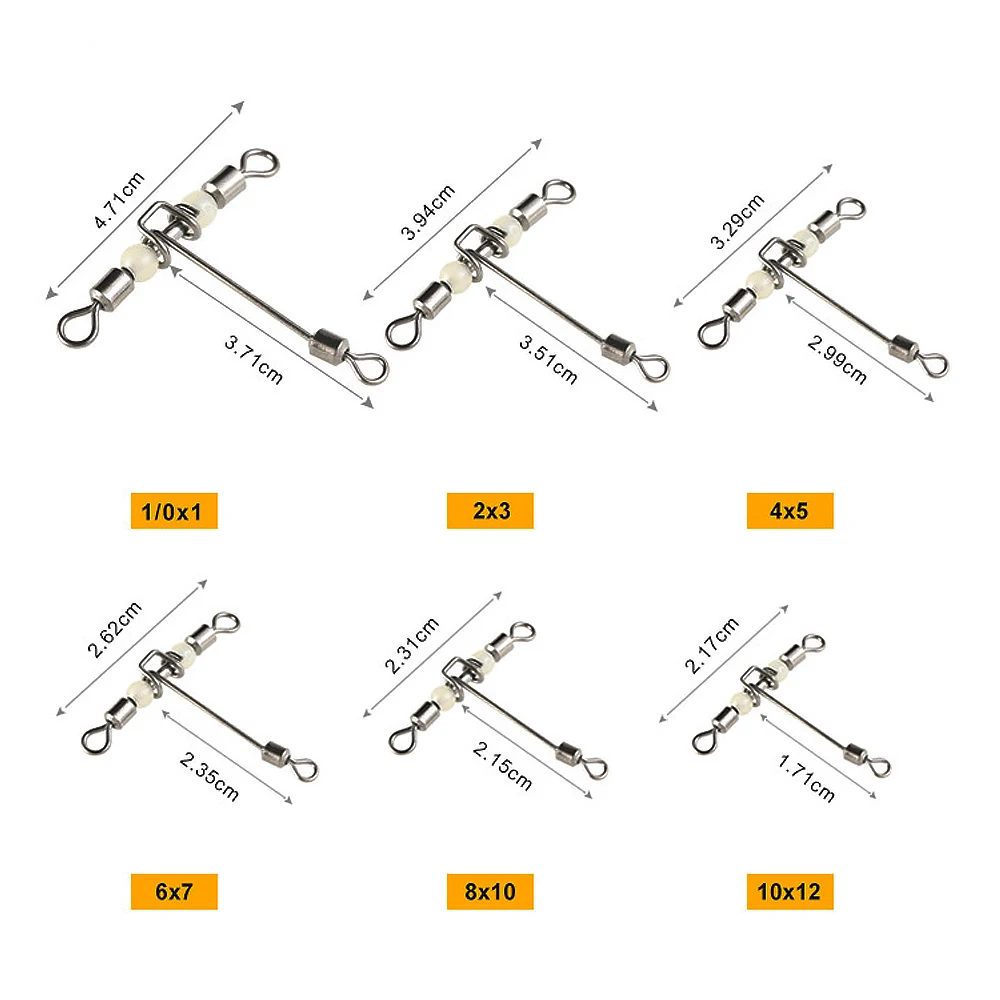 DNDYUJU 50/30pcs Fishing Swivel Connector Bearing Rolling 3Way T Shape Fishhook Lure Line Connector Fishing Tackle Luminous Bead