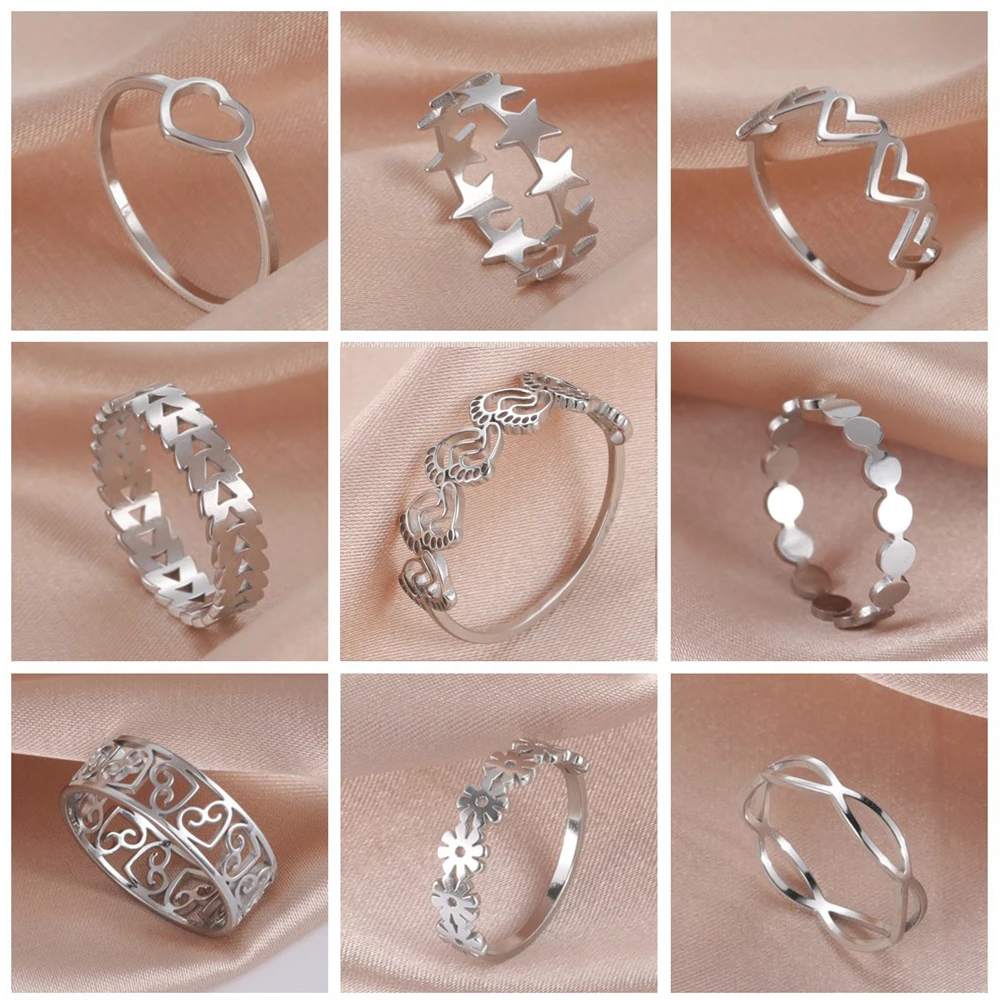 Skyrim Edelstahl Ring Herz Stern Blume Schmetterling Mondphase Geometrische Damen Fingerringe Hochzeitsgeschenk Großhandel – Detail 1