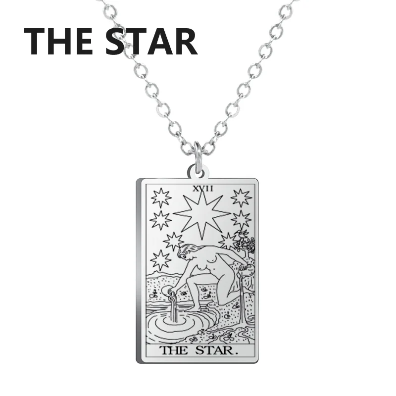 Dawapara Tarotkarten Halskette Damen Edelstahl Halskette Reichtum Amulett Klassisches Tarot Major Arcana Wahrsagerei Charm Schmuck