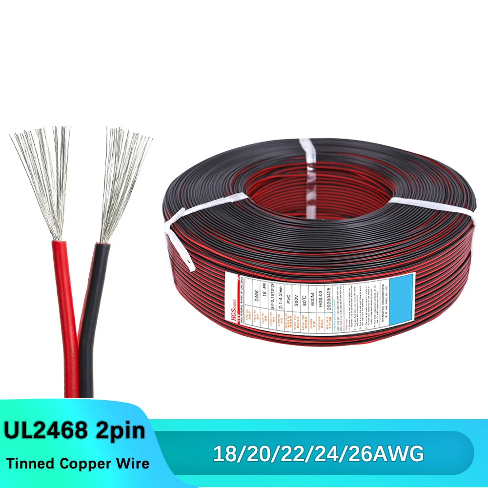 10 Mét/lô Dây 18 20 22 24 26 AWG Đỏ Đen Màu Cáp UL2468 2 Pin Đồng Mạ Thiếc Điện Ô Tô dây Điện 300V