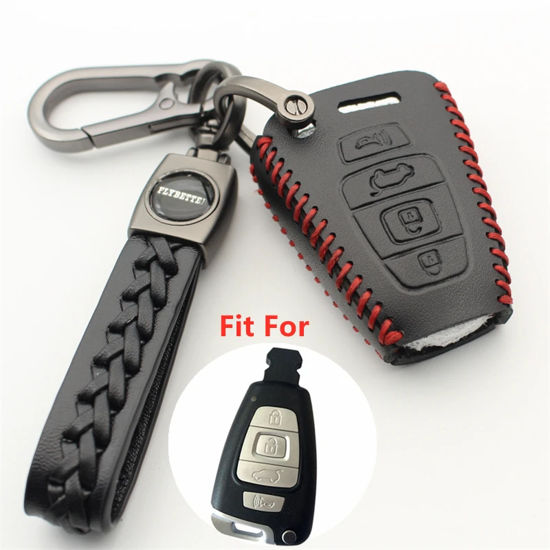 FLYBETTER Genuine Leather 4Button Keyless Entry Smart Key Case Cover For Hyundai Veracruz  L625