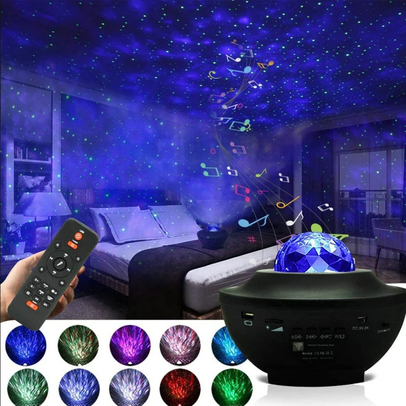 ZK30 LED Star Galaxy Projector Ocean Music Starry Water Wave Projector Light Sound-Activated Projector Light for Childrens