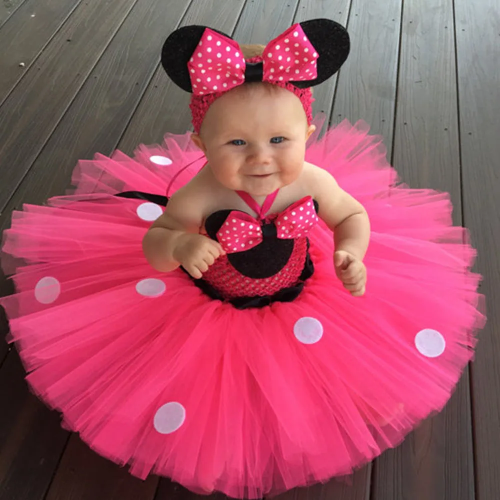 

Baby Girls Minnie Tutu Dress Minnie Birthday Party Costume with Mouse Ears Headband Set 5 Color Options Baby Tutu Dresses 0-8Y