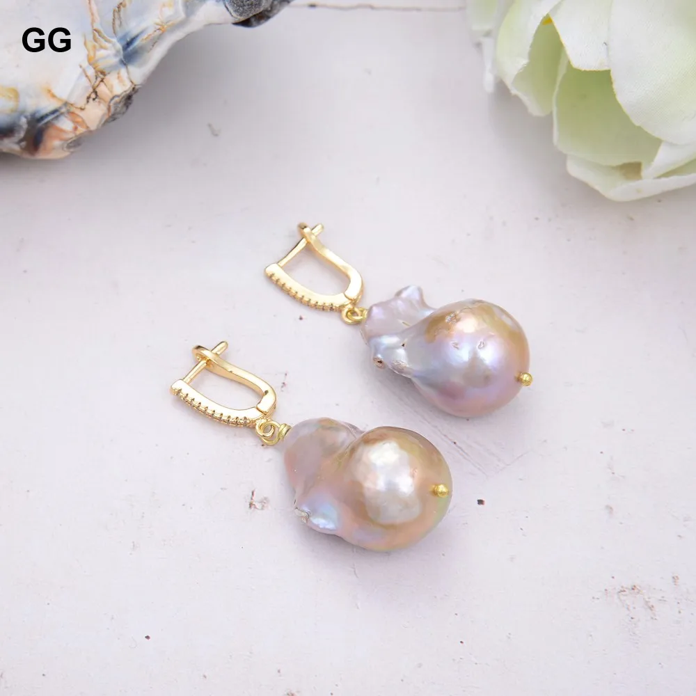 GuaiGuai Jewelry Natural Purple Baroque Keshi Pearl Gold Color CZ Stud Earrings For Women Lady Fashion Jewelry