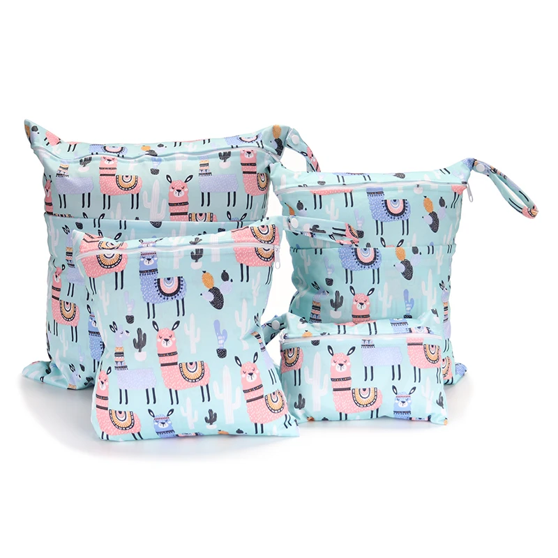 

2 PacK Suit Travel PUL Wet Bags Baby Waterproof Cloth Diaper Bag Single Zipper Print Reusable Baby Nappy Wet Dry Bags Wetbags