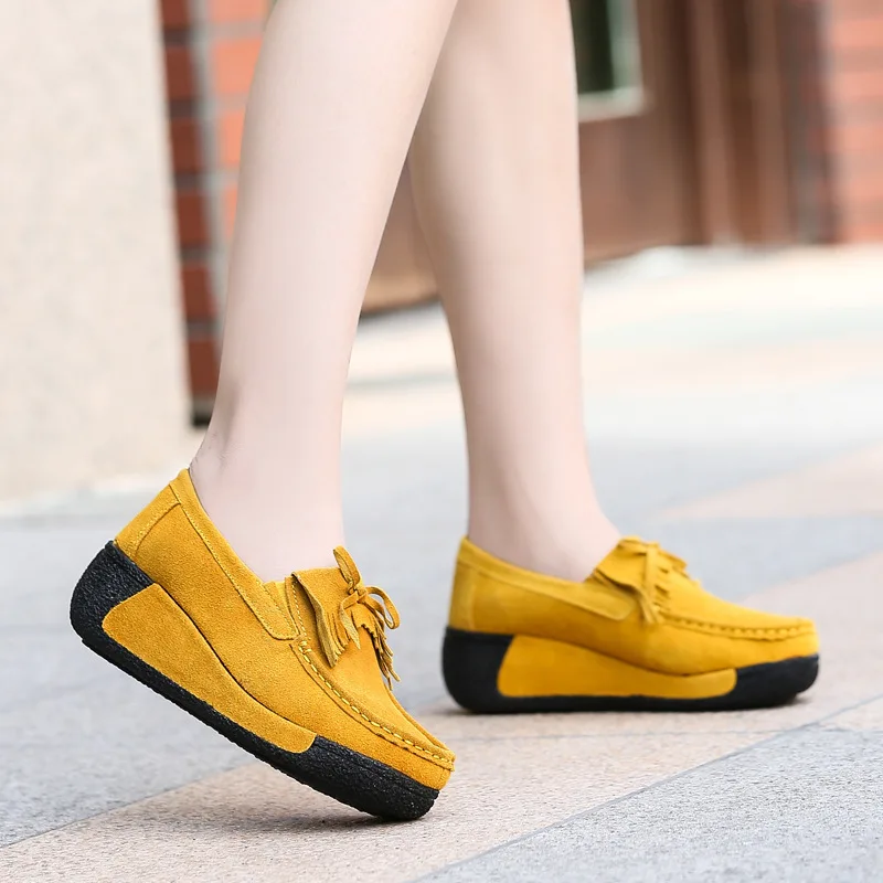 Women Genuine Leather Flats Platform Loafers Woman Creepers Lace Up Driving Moccasins Female Casual Shoes Sapato Feminino 659