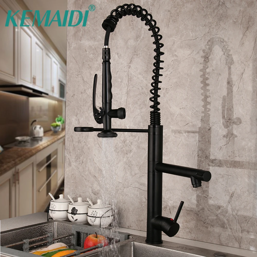 

KEMAIDI Black Tall Spring Kitchen Faucets Pull Down Sprayer Kitchen Faucet Single Handle Water Mixer Tap 360 Rotation Crane