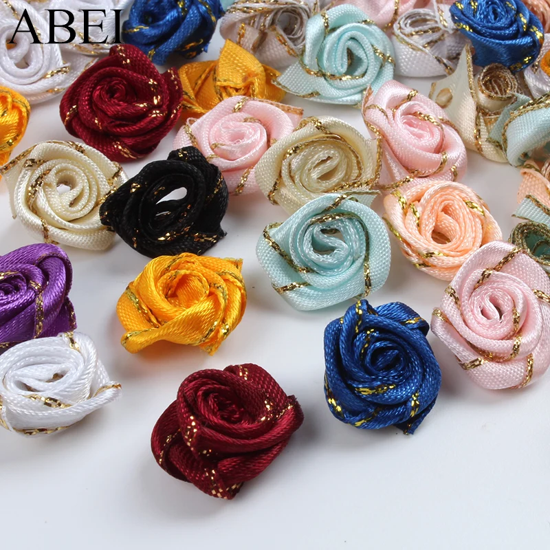 100pcs 18mm Mini rose flower small handmade satin ribbon rose head DIY wedding scrapbook occassion decoration sewing accessories