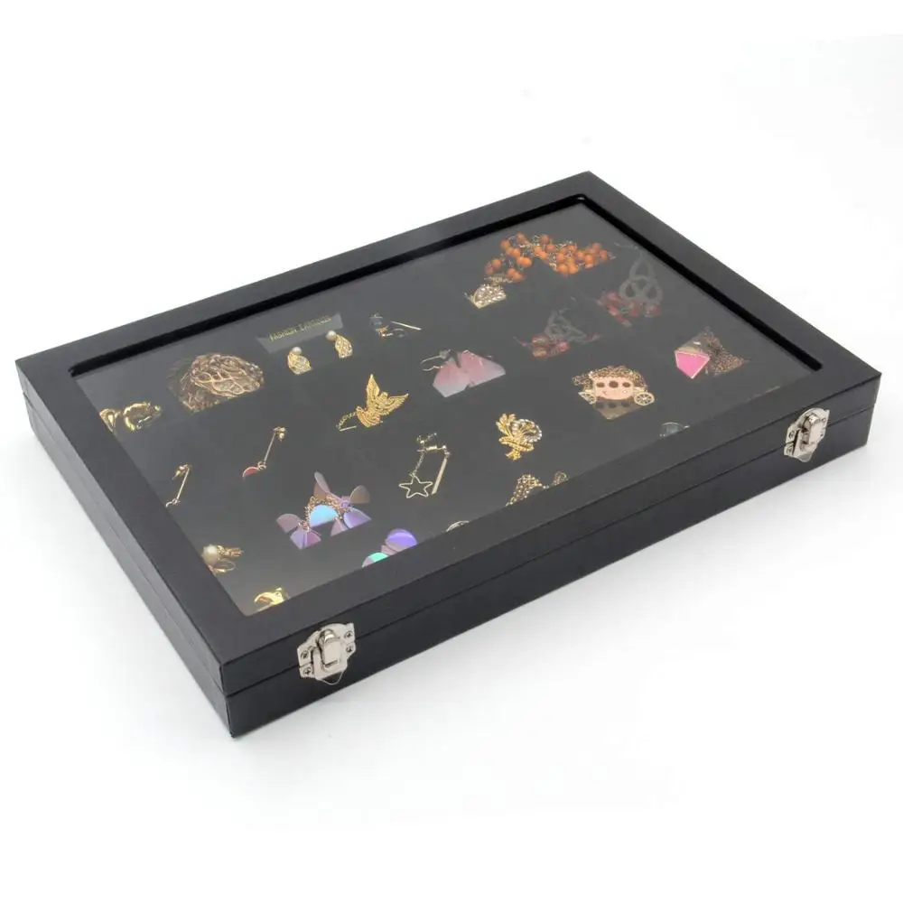 

Jewelry Tray Box Showcase Display Storage Rings Earrings Necklaces Bracelet Broochs Organizer Removable Stackable Velvet Black