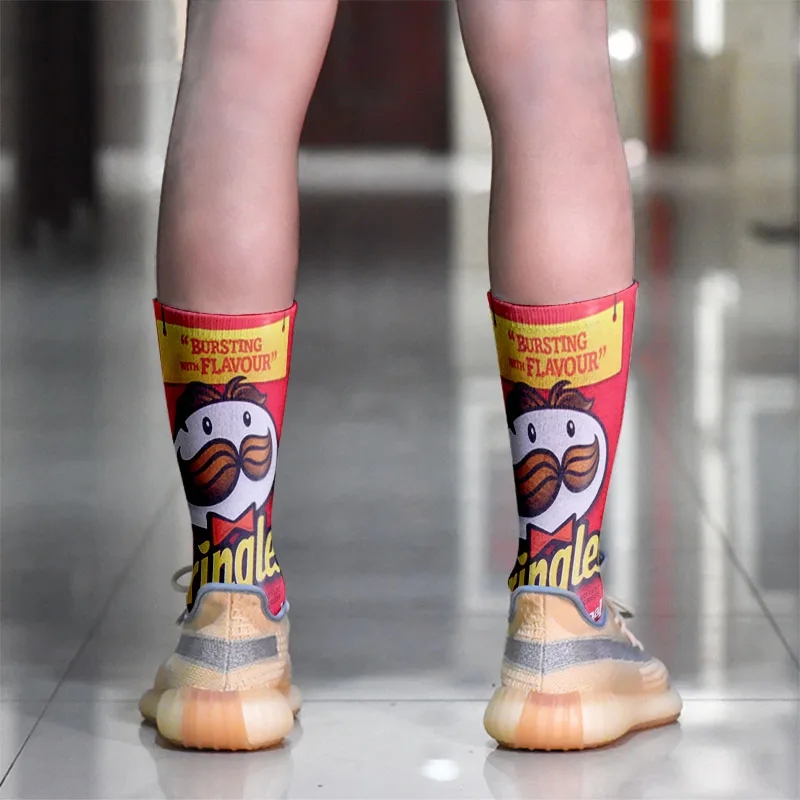 Food 3D Printed Women Long Socks Creative Snacks Potato Chips Heat Transfer Stockings Cotton Funny Happy Schoolgirl Calf Socks