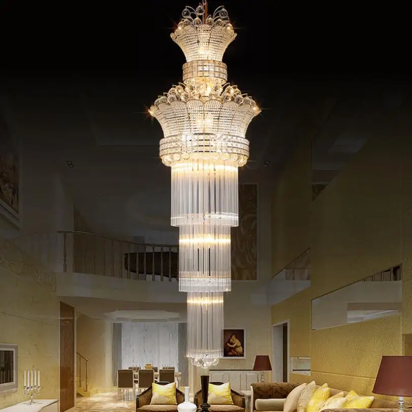 

Modern Luxury Crystal Chandelier Lighting Stairs 110 220V Led Pendant Lamp Lustre Hotel Villa Lobby