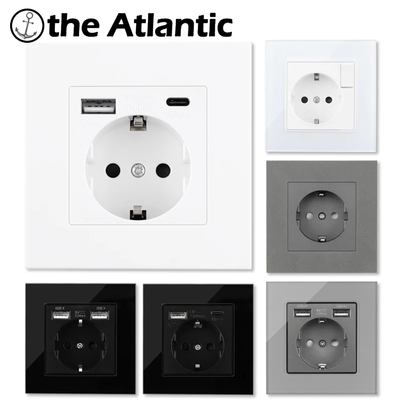 USB EU Outlet, Socket With Type C, USB Plug , AC 110V-250V 16A Wall Embedded Socket, Wall USB Power Socket