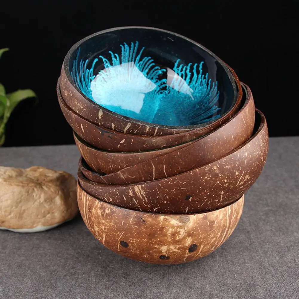 Natural Superior Coconut Bowl Splash Ink Coconut Shell Candy Storage Bowl Container Desk Ornament Creative Handicraft Decoration