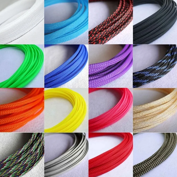 UV Green Yellow Blue Pink Fluorescent PET Braided Wire Cable Sleeve 3 4 6 8 10 12 16 20 25 30 40mm Tight High Density Expandable