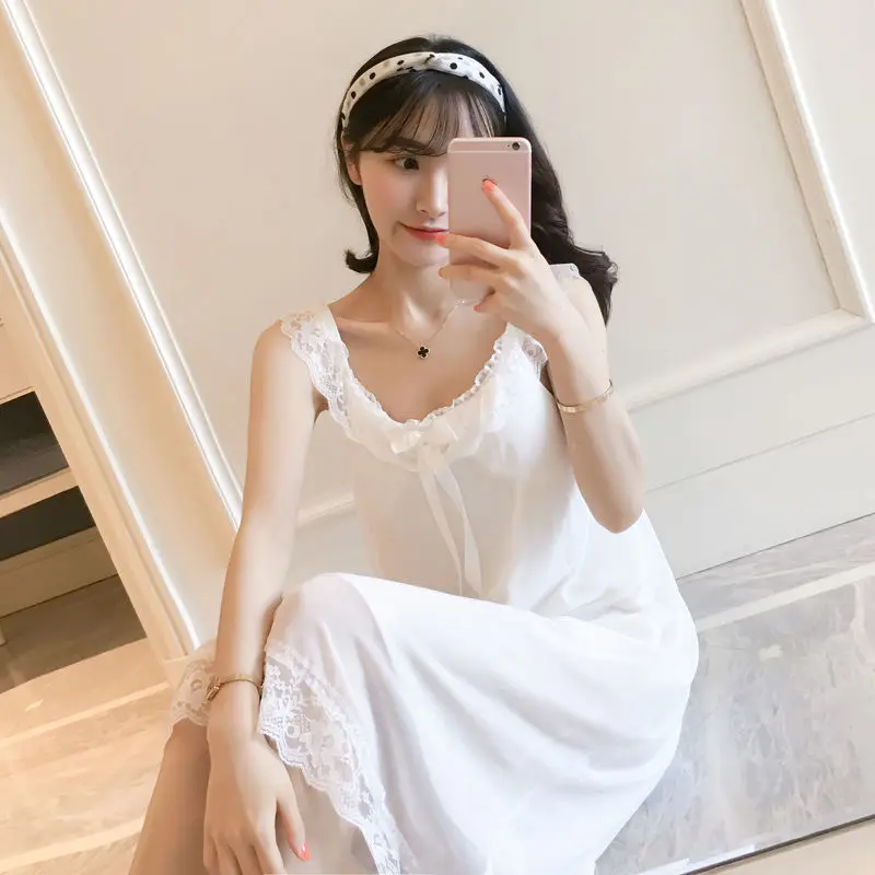 Nightgowns Women Solid White Sleepwear Ulzzang Fashion Comfortable Knee-length New Girls Sweet Leisure All-match Chic Homewear