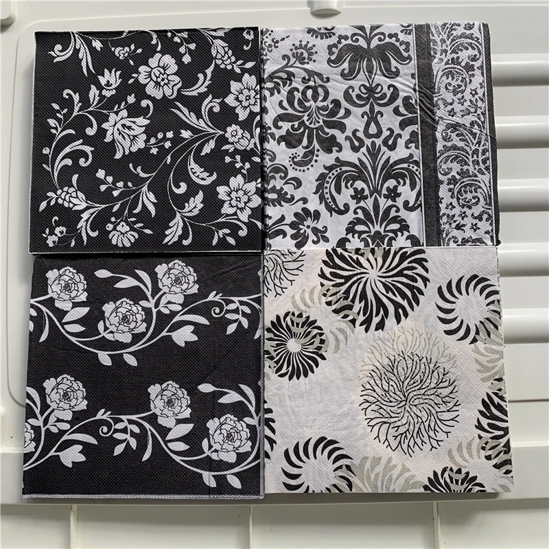 20 vintage napkins paper tissue decoupage black white flower towel birthday wedding party home hotel decor Guardanapo serviettes