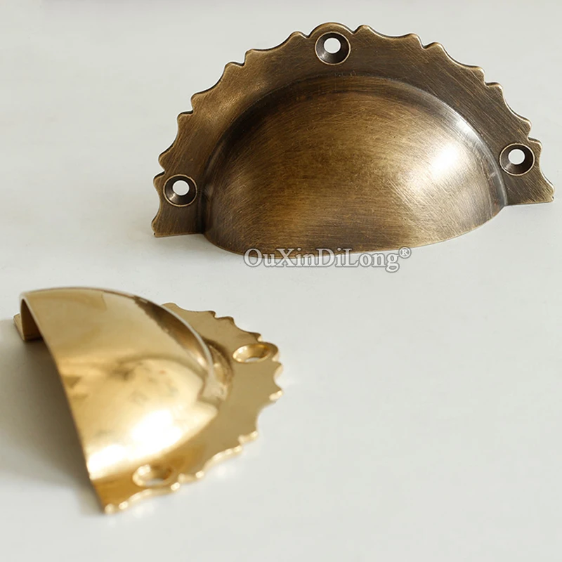 Retro 10PCS Pure Brass Shell Cabinet Pulls European Antique Furniture Handles Cupboard Wardrobe Kitchen Cabinet Pull Handles