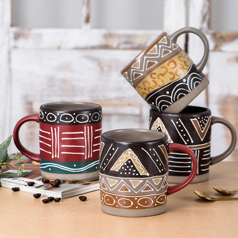 450ml Large Personalized Colorful Coffee Mugs Pottery Tea Milk Cup Kitchen Office Big Water Mug Retro Home Collection Decor Gift