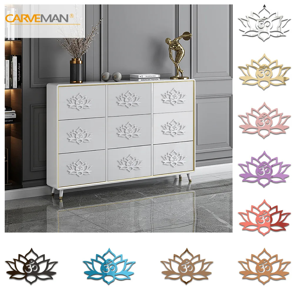 9 Colors Ohm Lotus Flower Mirror Sticker Drawer Cabinet Door Decoration Acrylic Mirror Decal Furniture Decor Mirror Sticker Home