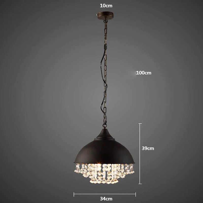 Industrial Black Vintage Pendant Lamp Iron Crystal Chandelier Lighting Ceiling Fixture Restaurant Cafe Kitchen Lamp Design