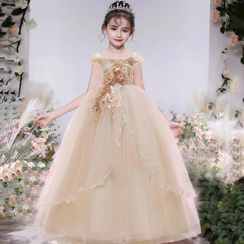 Girls Formal Dress Pink Bridesmaid Dress Kids Clothes For Children Long Princess Party Wedding Evening 12 13 14 Years Vestidos