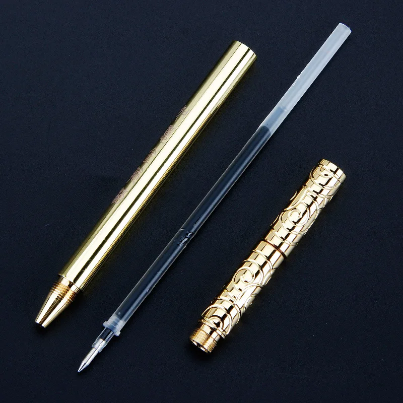 Hand Gemaakt Messing Pen Creatieve Ruyi Golden Cudgel Briefpapier Metalen Neutrale Pen Business Retro Goud Handtekening Pen