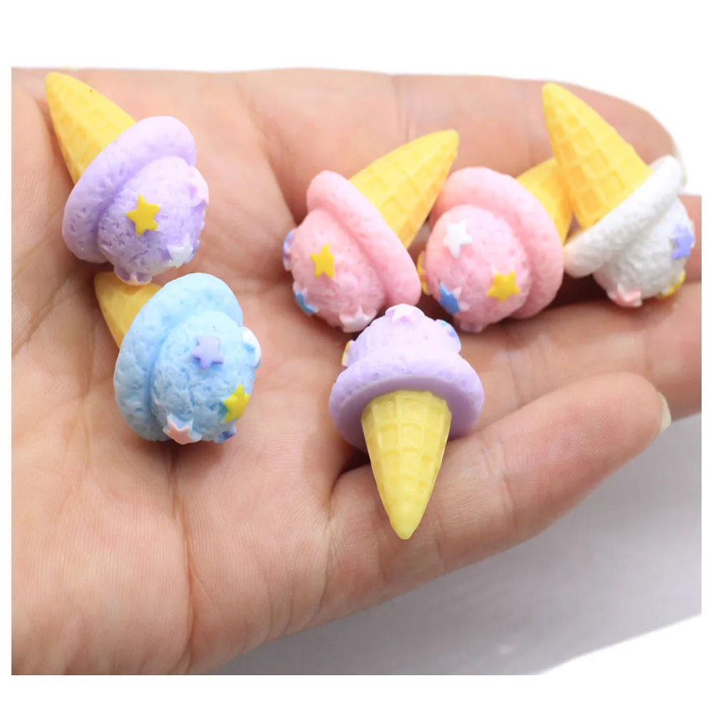 Popular 3D Kawaii Cute Food Resin Cabochons Sweet Ice Cream Cone Embelishment Craft For Jewelry Making Supplier