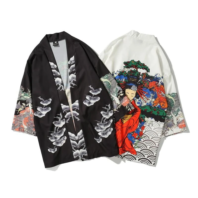 

japanese Style kimono yukata Print shirt women man japanese Short Robe Loose kimomo japanese cardigan kimono haori rash guards