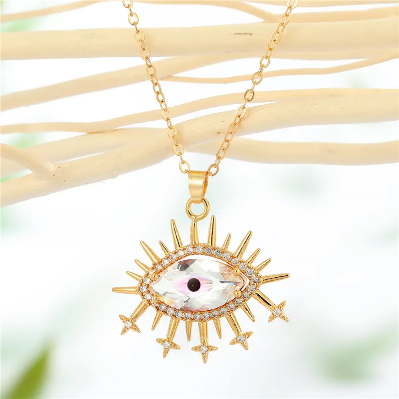 1PC Bohemia Colorful Transparent Crystal Evil Eye Necklace For Women Rhinestone Star Eyelashes Eye Pendant Necklace Choker N257