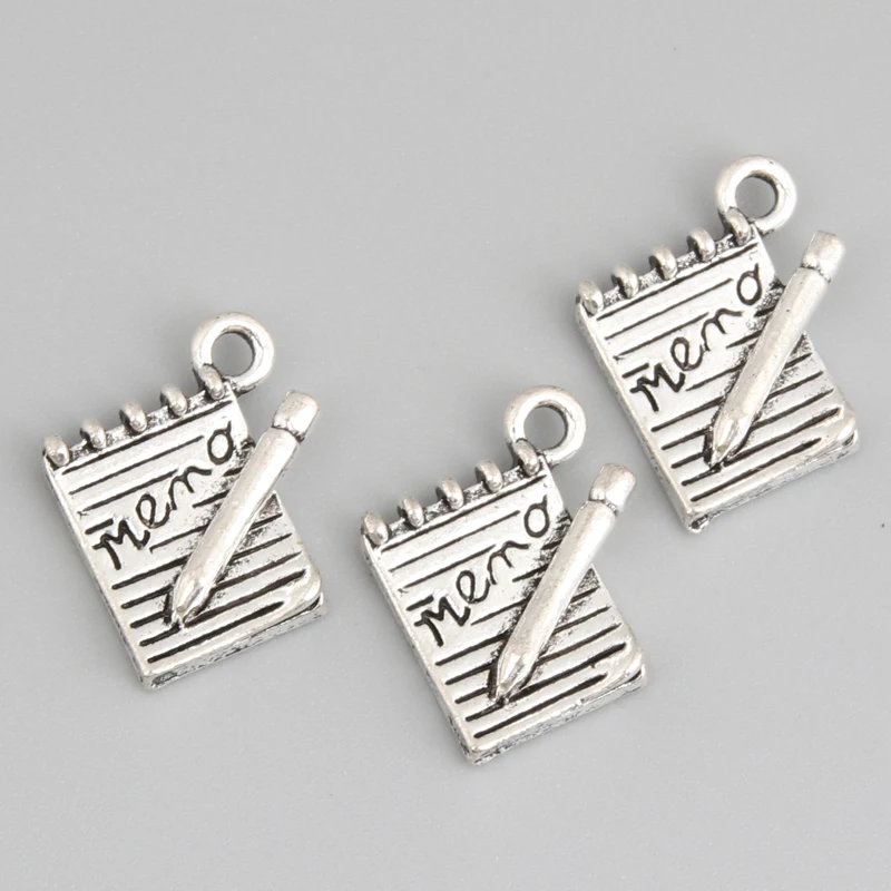 30pcs Silver Color 15.5x13mm Memo Charms Notebook Pendant Fit DIY Handmade Metal Jewelry School Supplies Findings