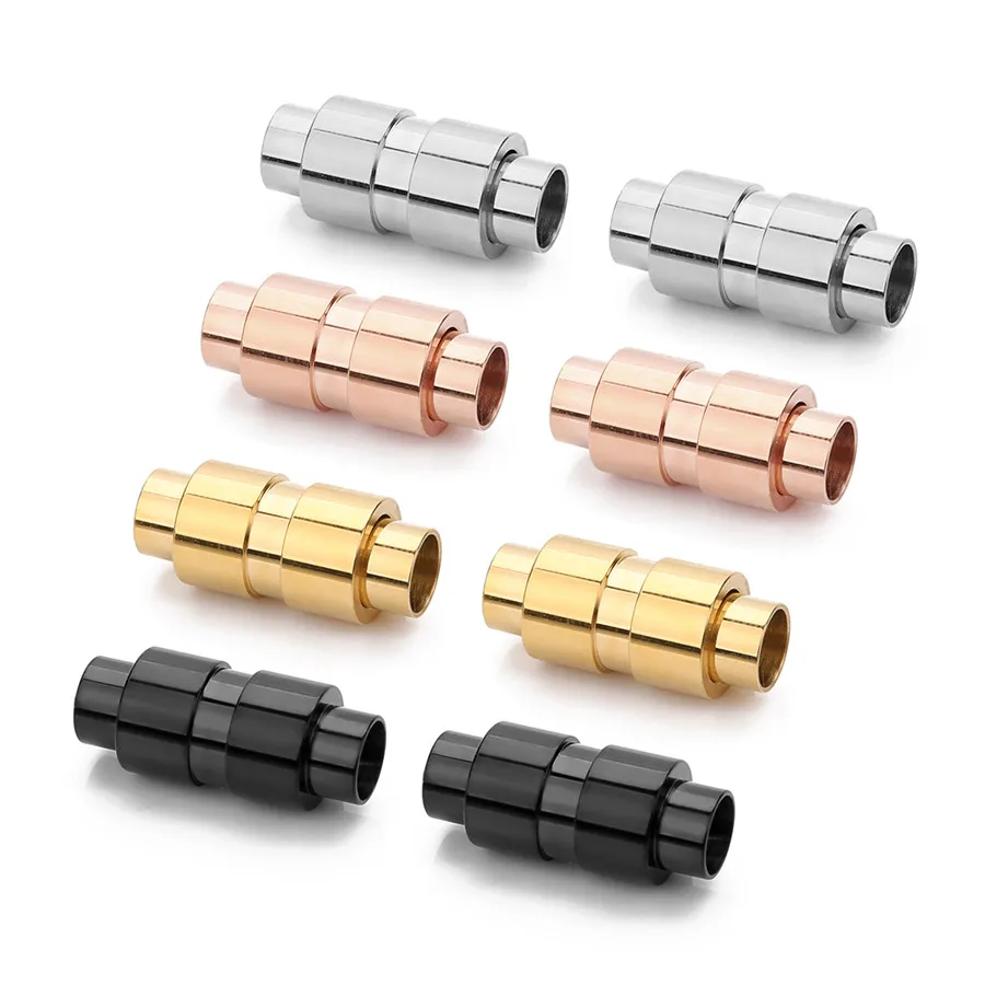 2Pcs/lot Stainless Steel Magnetic Clasps Black Rose Gold Color Bracelets Connectors 6mm Inner Diameter Clasps Diy Charm Finding