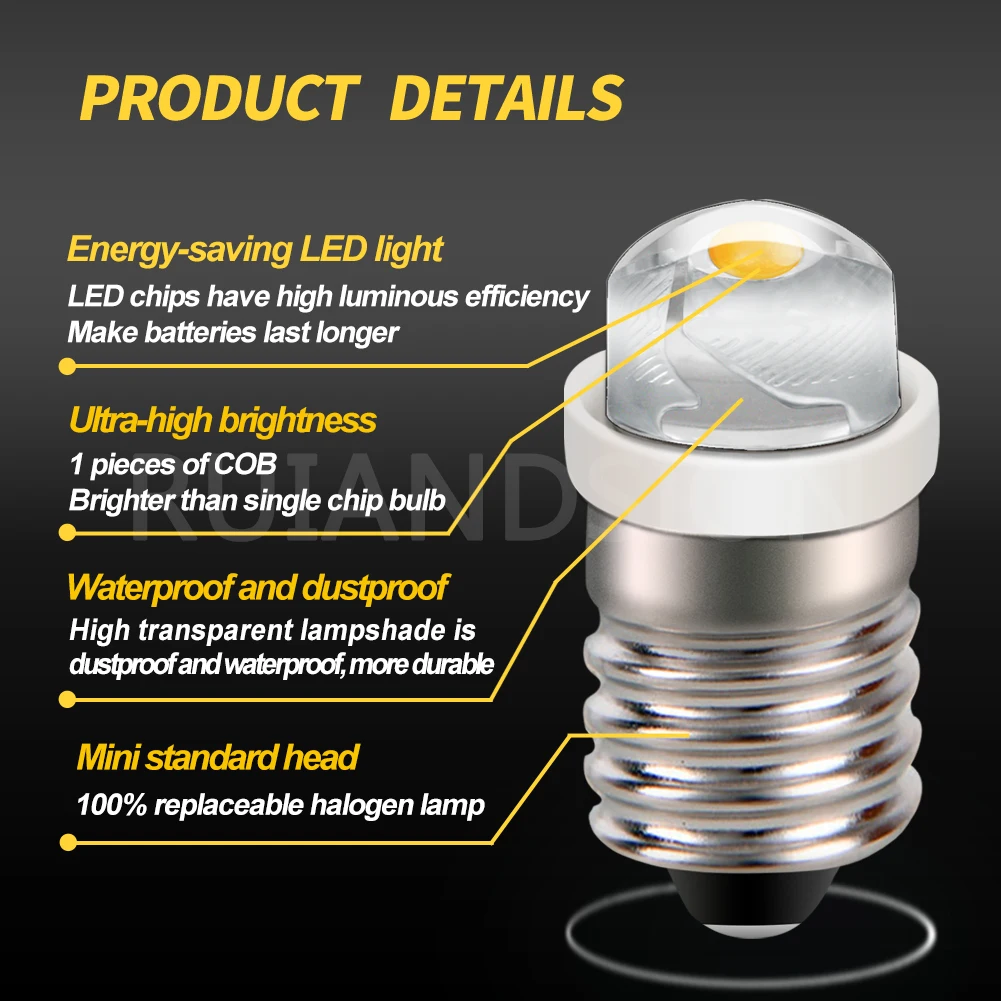 RUIANDSION Wholesale 50Pcs E10 Screw 100Lm Lantern Torch Machine LED Bulb 3V 4.5V 6V 12V 0.5W 2-6Cells Nonpolar 4300K 6000K view 3