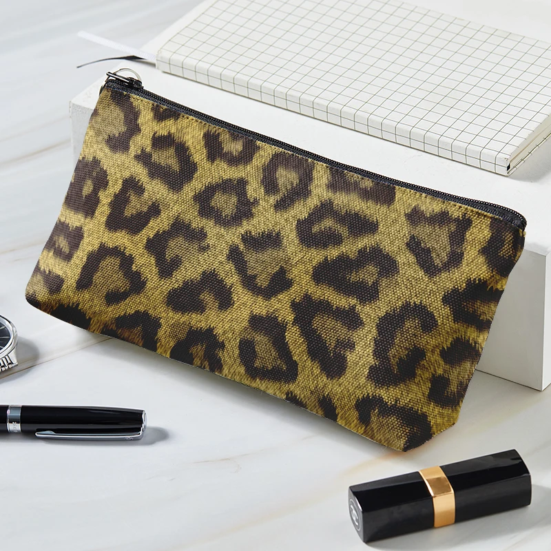 Borsa per trucco con stampa leopardo Sexy borsa per cosmetici in tela con stampa leopardo di moda borsa per monete cosmetica da donna quadrata