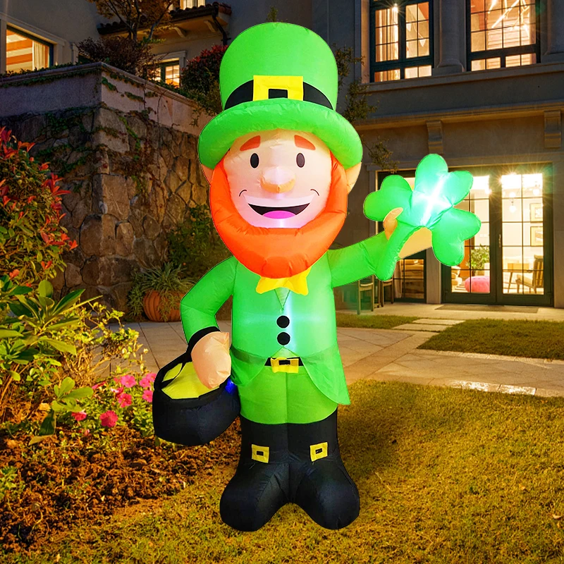 6 ft St Patrick Standing Leprechaun Inflatable Theme Party  Inflatable Decoration Lawn Ornaments LED Light Yard  Inflatable Toys