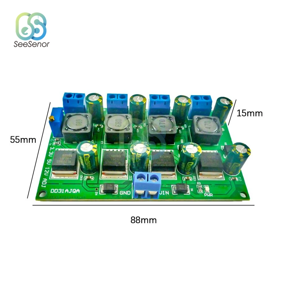 3A 4 Channels Multiple Switching Power Supply Module 3.3V 5V 12V Adjustable Output DC DC Step-Down Buck Converter Board