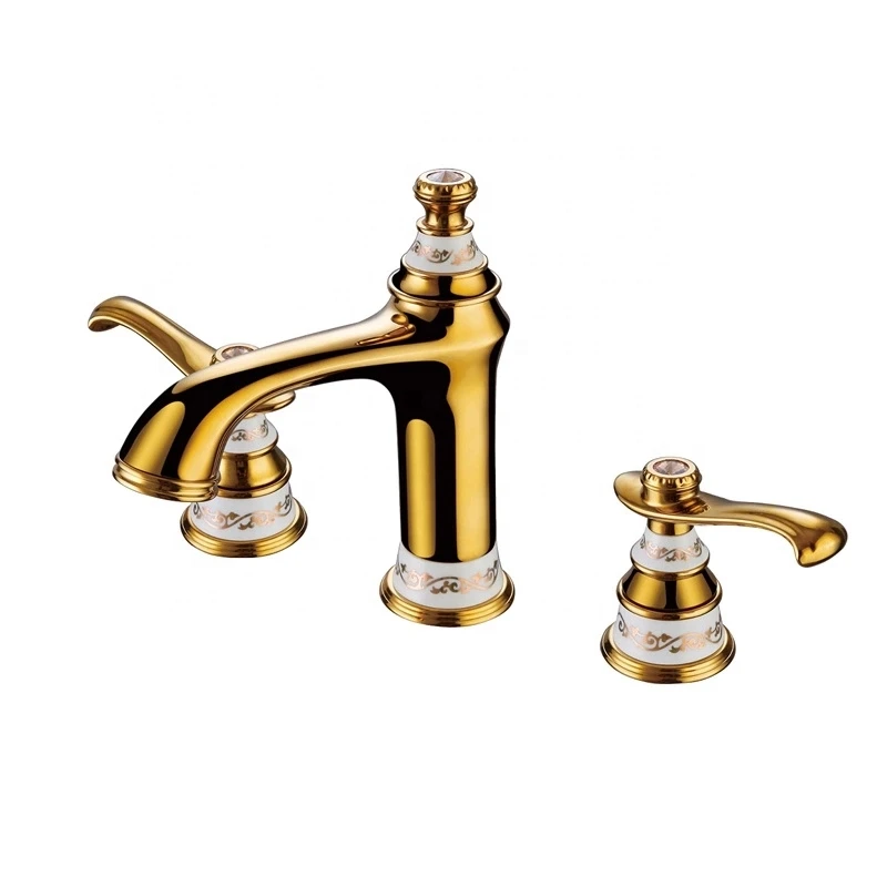 

Luxury Gold Brass Bathroom sink faucet Three hole Two handle Basin mixer faucet Classical Cold hot water bathroom faucet