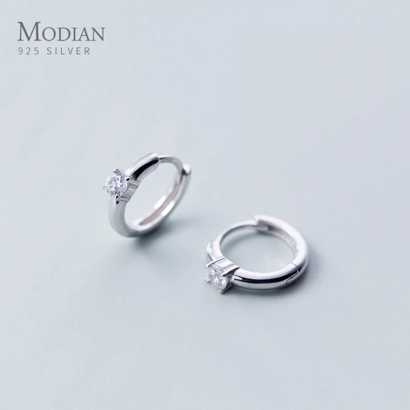 

Modian Crystal Round Classic Hoop Earrings Trendy Simple 925 Sterling Silver Jewelry For Women Korean Tiny Silver Earring Gift