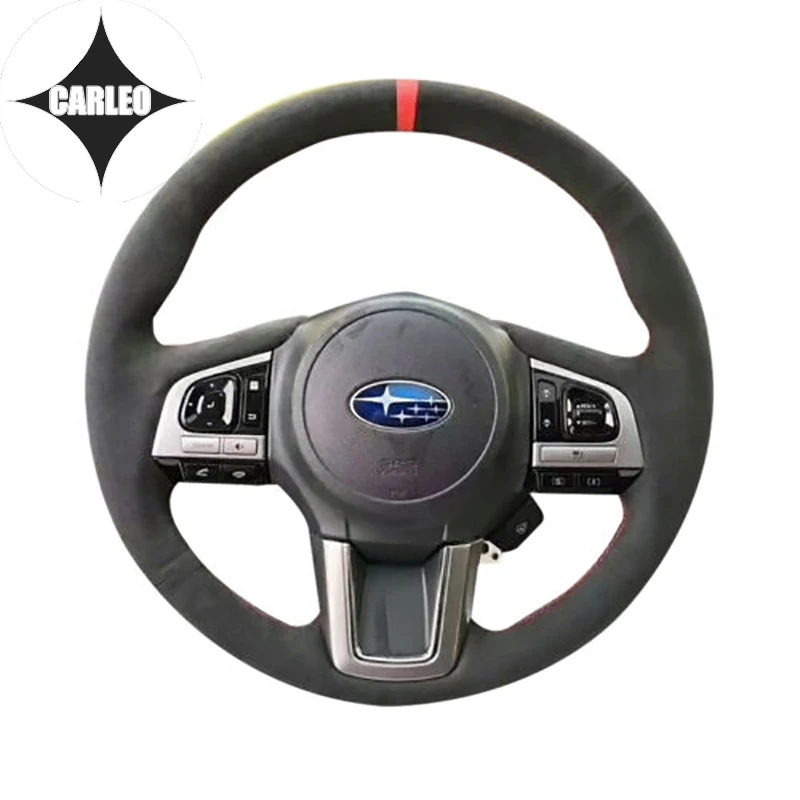 

DIY Car Steering Wheel Cover for Subaru Legacy 15-17 Genuine Suede Leather Red Mark Custom Hand Stitching Holder Top Layer Wrap